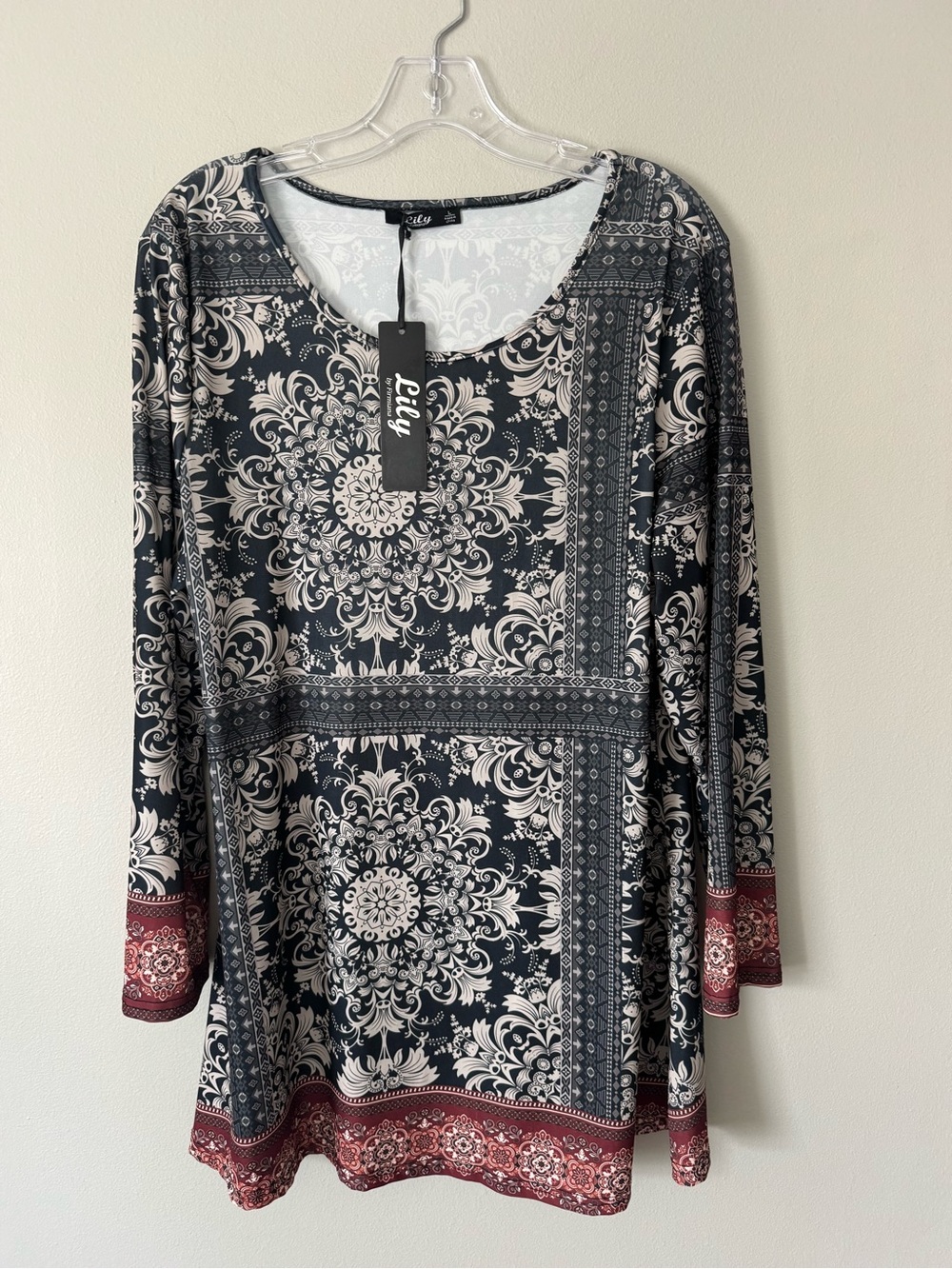 LILY by Firmiana ladies top scoop neck long sleeve Large Swing tunic Boho